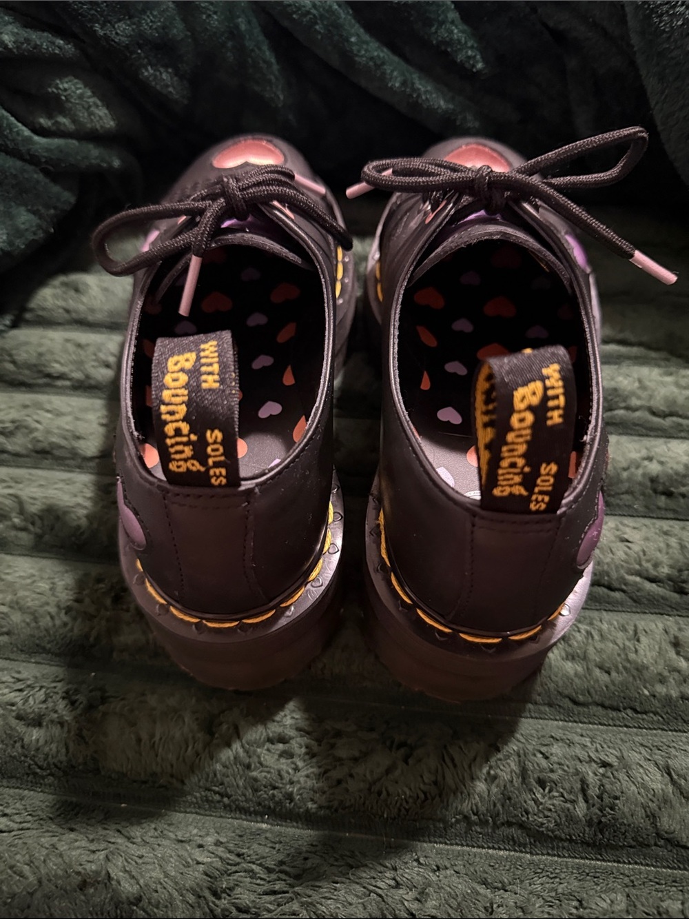 Dr. Martens Women’s Black Leather Heart Oxford Shoes - Pink Heart Detail - Picture 3 of 6
